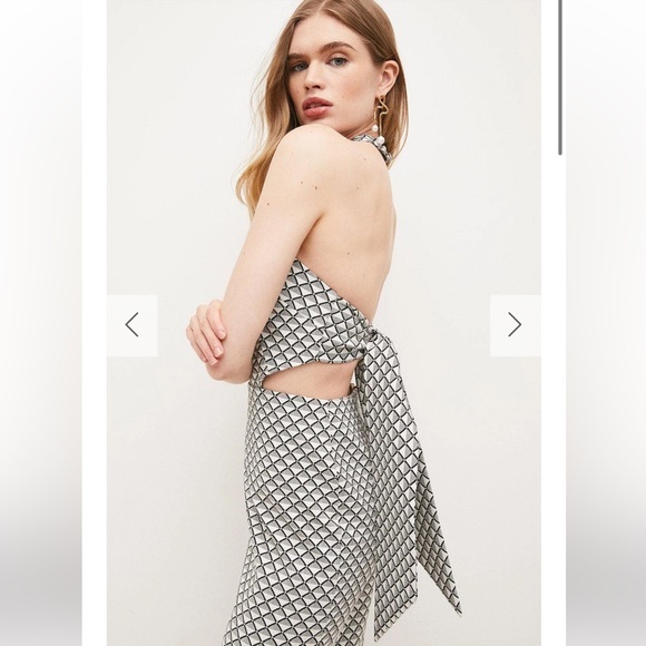 Karen‎ Millen Geometric Jacquard Halter Maxi Dress 8 Black White Cut Out Column - Picture 4 of 15